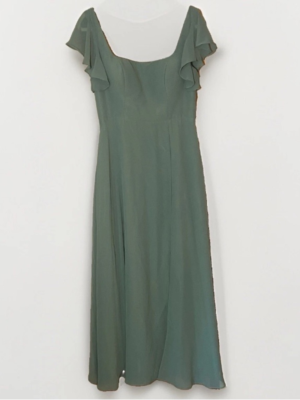 Azazie Size 8 A8 Bondi Bridesmaid Dress Green Dusty Sage A-Line Floor Flutter